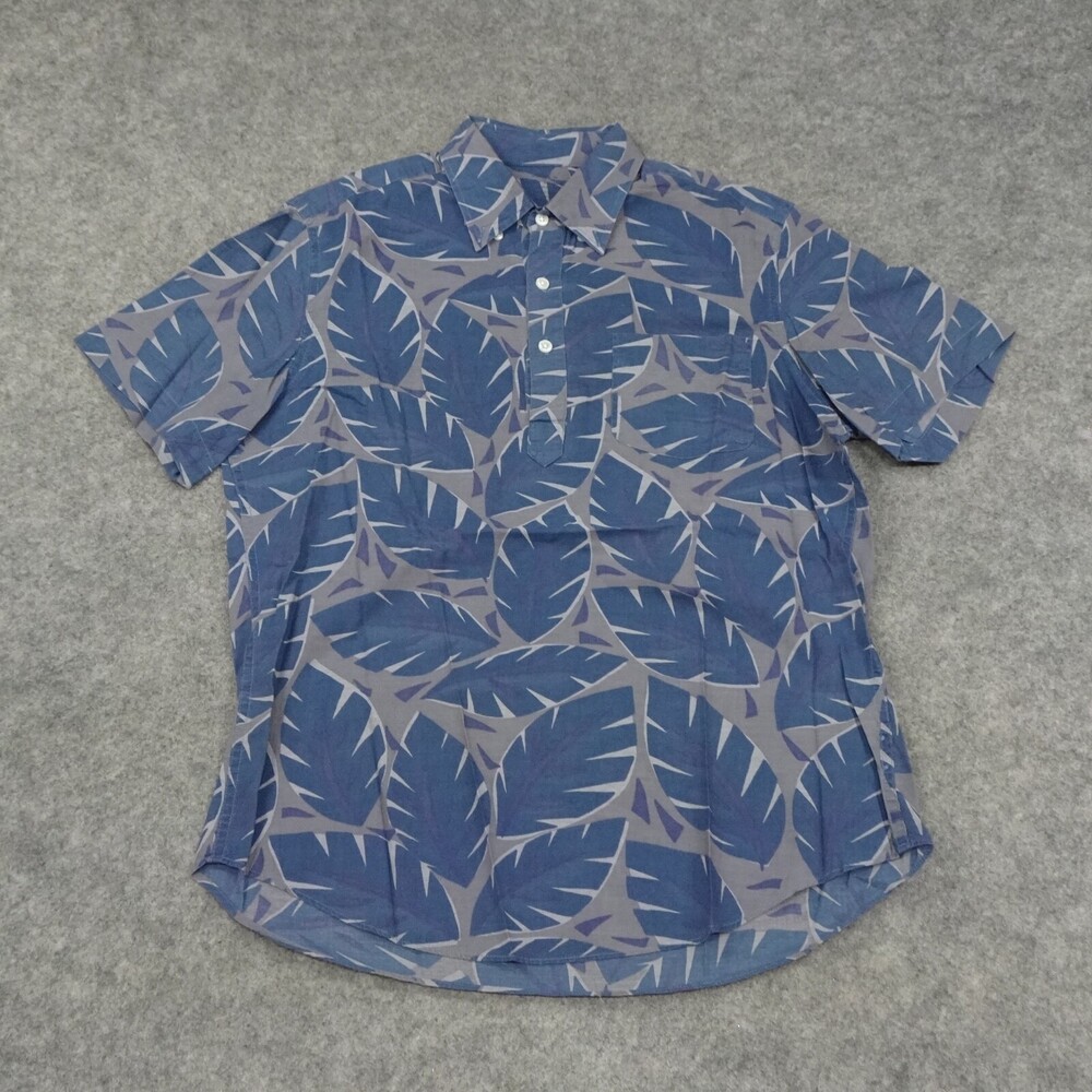 J Crew Button Up Shirt Mens Small Blue Short Sleeve Regular Fit Cotton Geometric